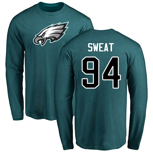 Men Philadelphia Eagles #94 Josh Sweat Green Name and Number Logo Long Sleeve NFL T Shirt